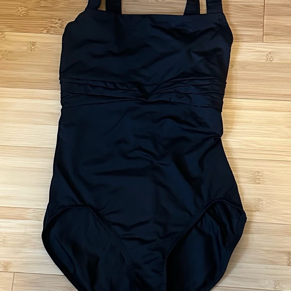 Gaynor Minden Black Square Neck Tank Leotard, Size Small
